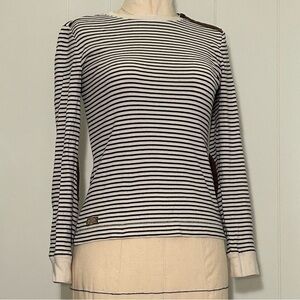 Ralph Lauren Striped Navy Long Sleeve T with Faux Suede Accents